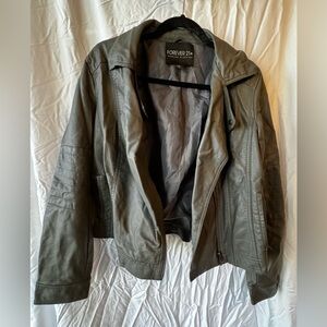 Gray Faux- Leather Moto Jacket